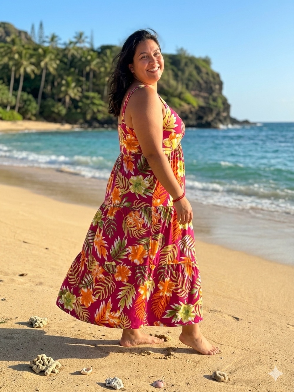 Jamie & Layla Plus Floral Maxi Dress in Magenta and Orange, Beach, casual, Sz 1X